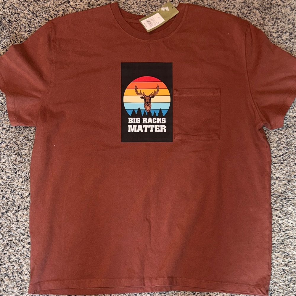 Custom Designed Goodfellow & Co Brown Graphic Tee with Deer Design-NWT